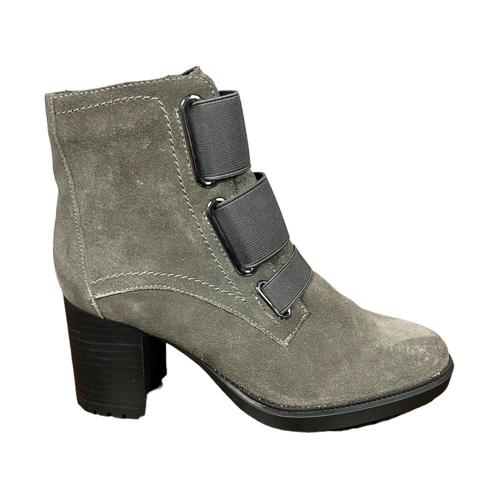 Valdini Womens US 7 Jenny Ankle Boot Gray Suede Chunky Heel Strap Shoe BRAND NEW